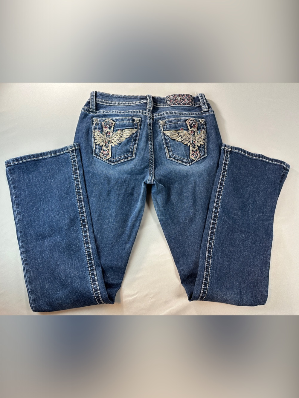 Miss Me Chloe Boot Cut Jeans 29 Y2K Embroidered Rhinestone Embellished